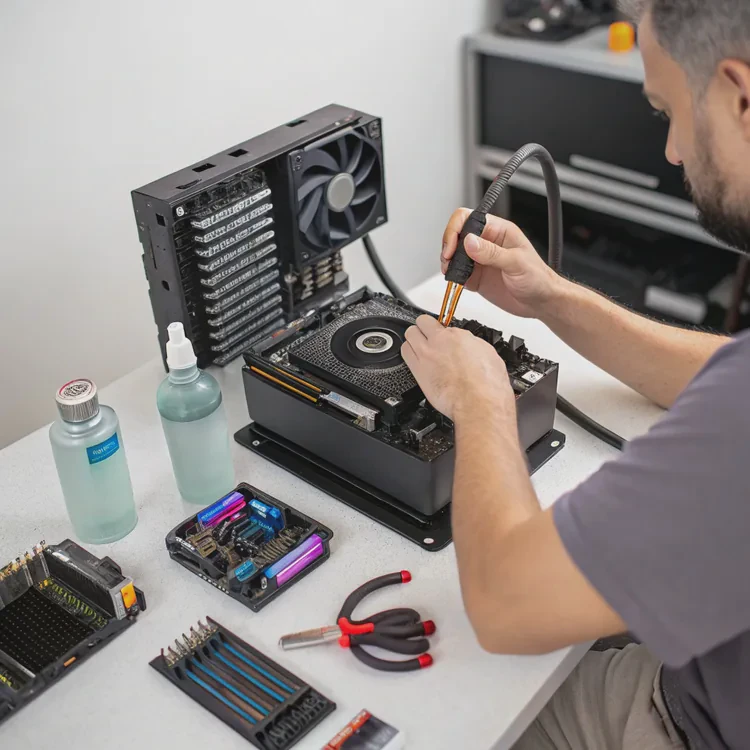Modern blue fabric armchair with wooden legs