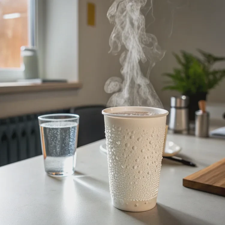 When a sample of liquid is cooled, its thermal energy?